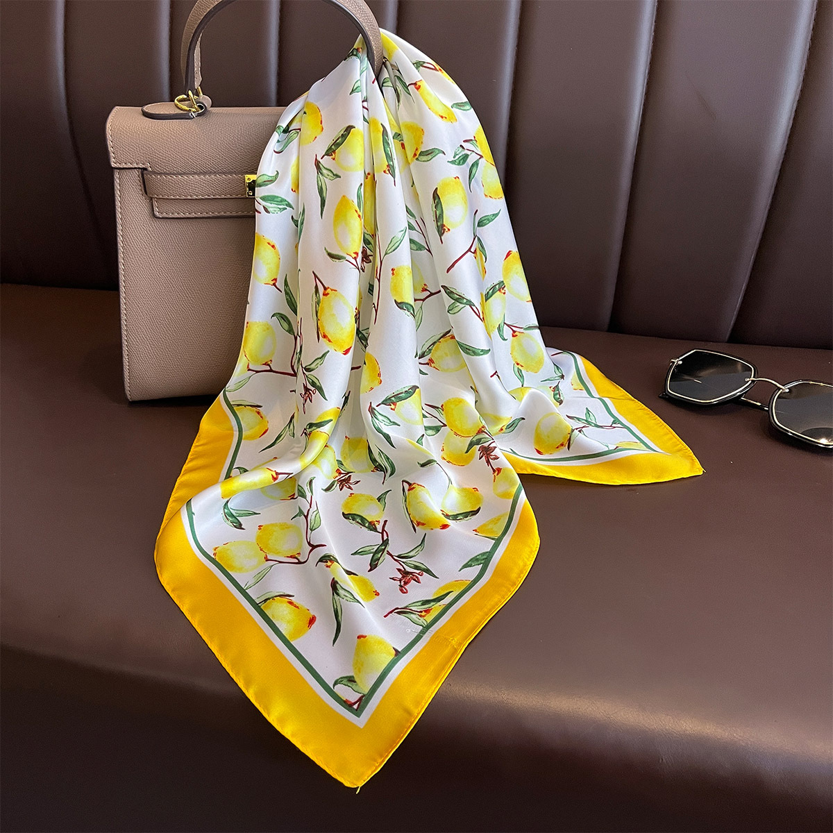2025 Nowy żółty nadruk cytryny – Silk Scarf Square recenzja i cena